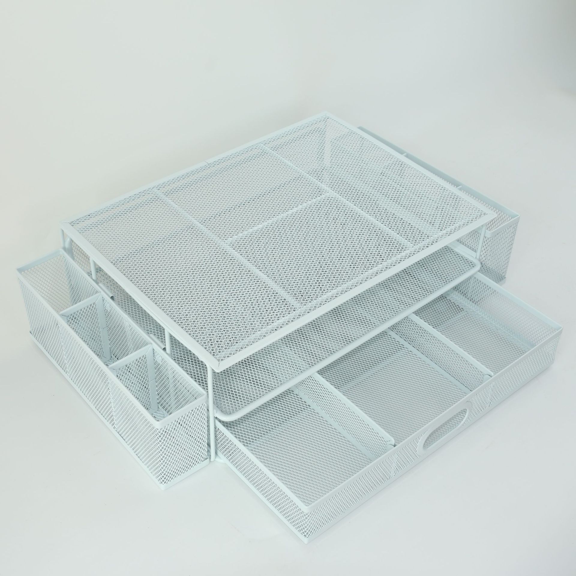 Iron net desktop computer heightening rack with two pen holders, suitable for computer printers, coffee machines, etc.