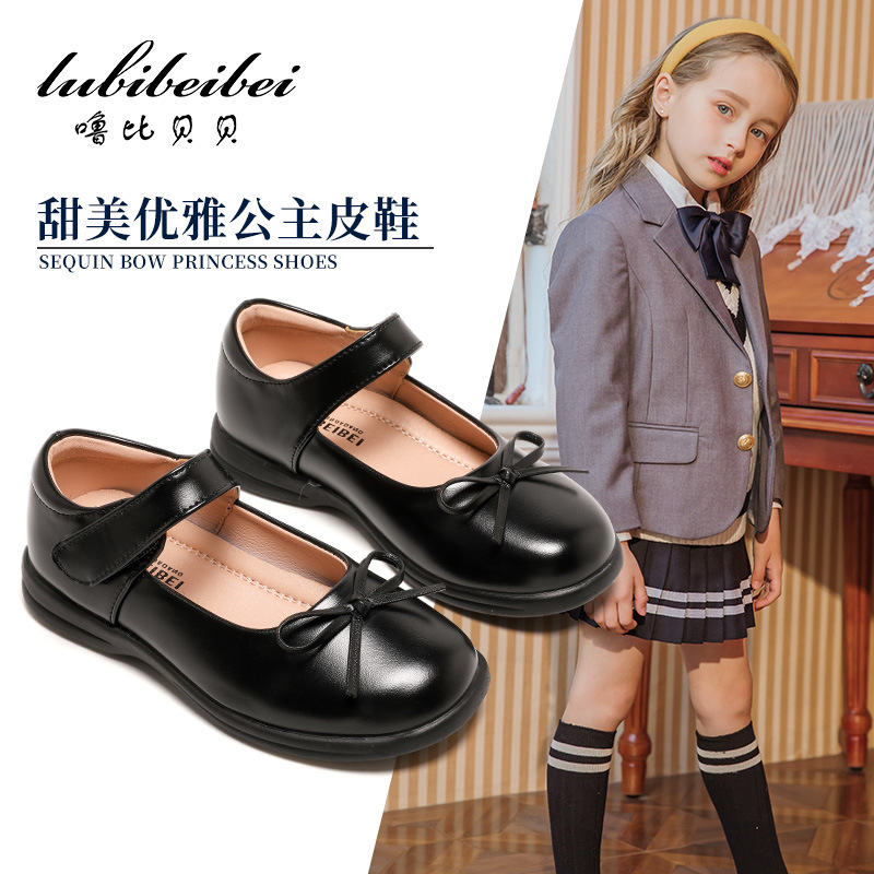 Кожаные туфли для девочек, новые британские стильные туфли для учеников начальной школы, черные туфли для детей, принцессные туфли