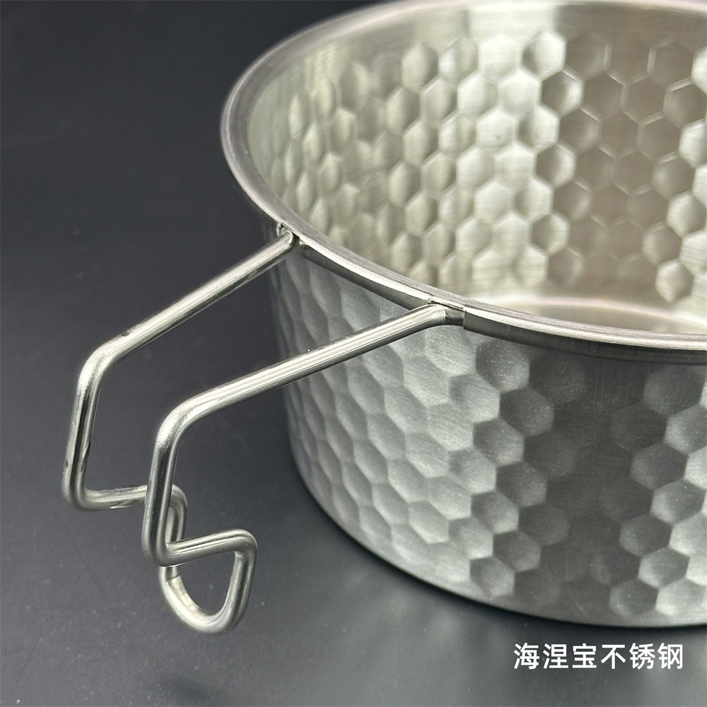 Outdoor 304 Stainless Steel Snow Pull Bowl Hammer Pattern Camping Style Hangable Tableware Titanium Picnic Bowl Amazon Cross-Border Wholesale