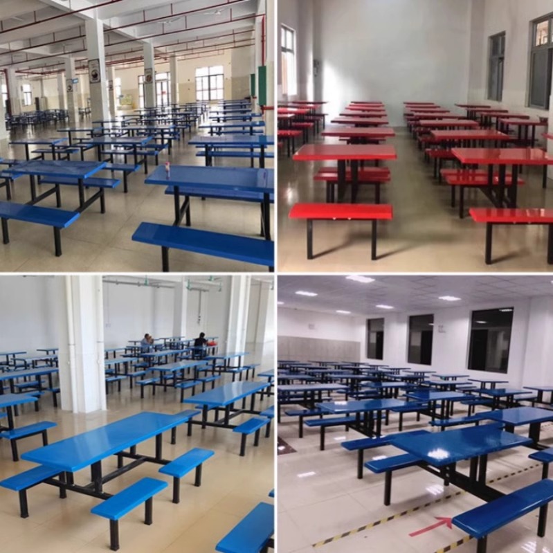 Stainless Steel Dining Table School Canteen 4 People 6 People 8 People Dining Table and Chairs Staff Restaurant Conjoined Dining Table Construction Site Dining Table