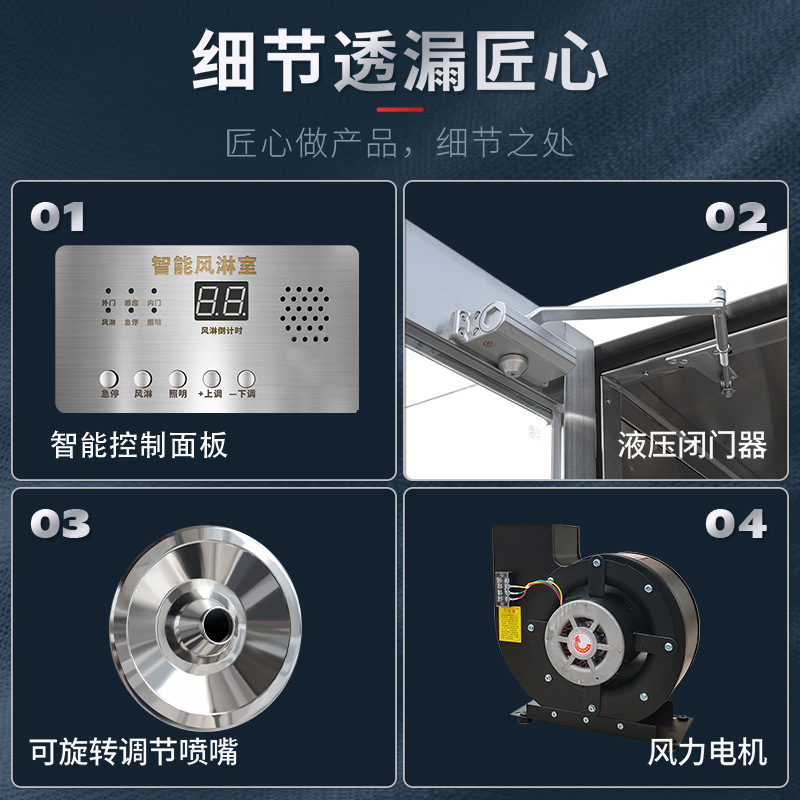 Guangzhou Manufacturer's Stainless Steel Air Shower Room in Stock, Air Shower Door for Food Purification, Dust-Free Workshop, Single-Person Double-Blow Air Shower Room