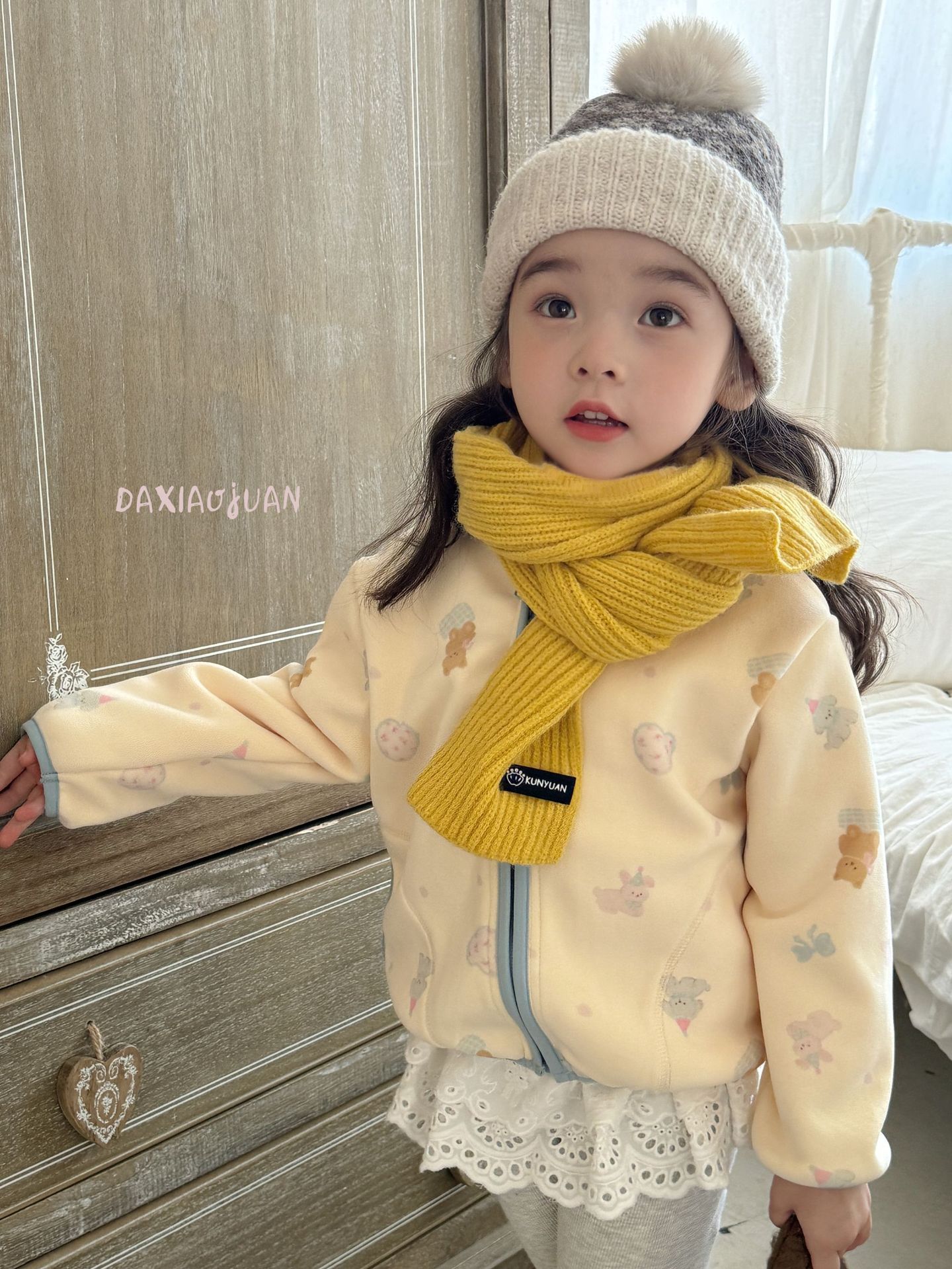 Size Volume 24 Autumn and Winter Children's Full Print Cartoon Olympic Grain Fleece Korean Style Zipper Vertical Collar Jacket Fashionable Warm for Boys and Girls