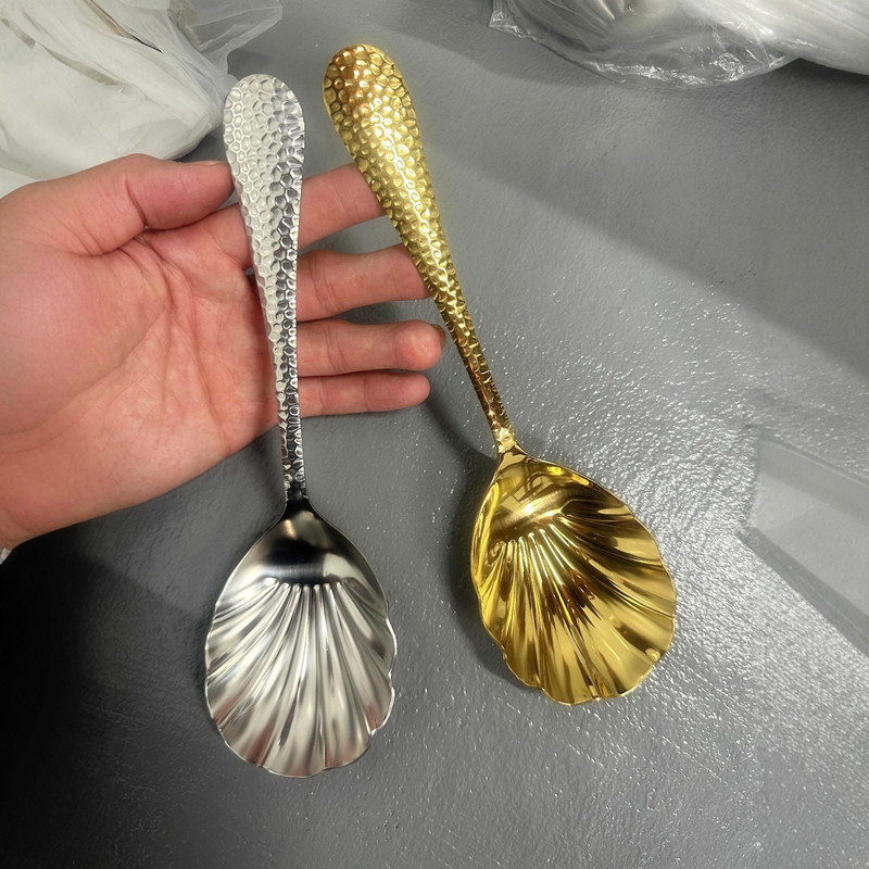 Ложка для подачи из нержавеющей стали, большая, с длинной ручкой, золотая