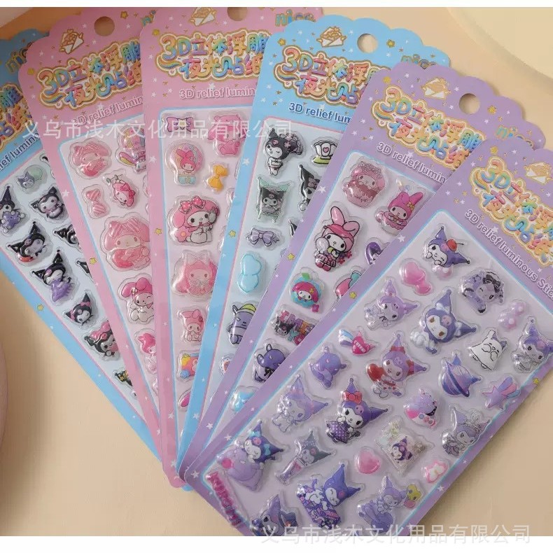 Cross-Border Cute Cartoon 3D Relief Luminous Stickers Kidsren's DIY Handbook Stickers Mobile Phone Case Decorative Stickers
