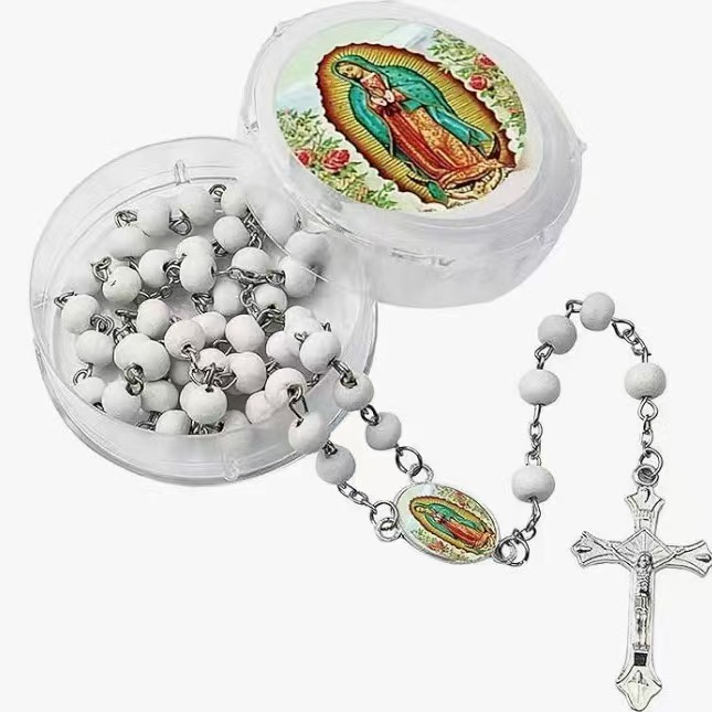 Ожерелье с ароматными деревянными бусинами 6 мм, горячая распродажа, ручное розарий с крестом Мадонны