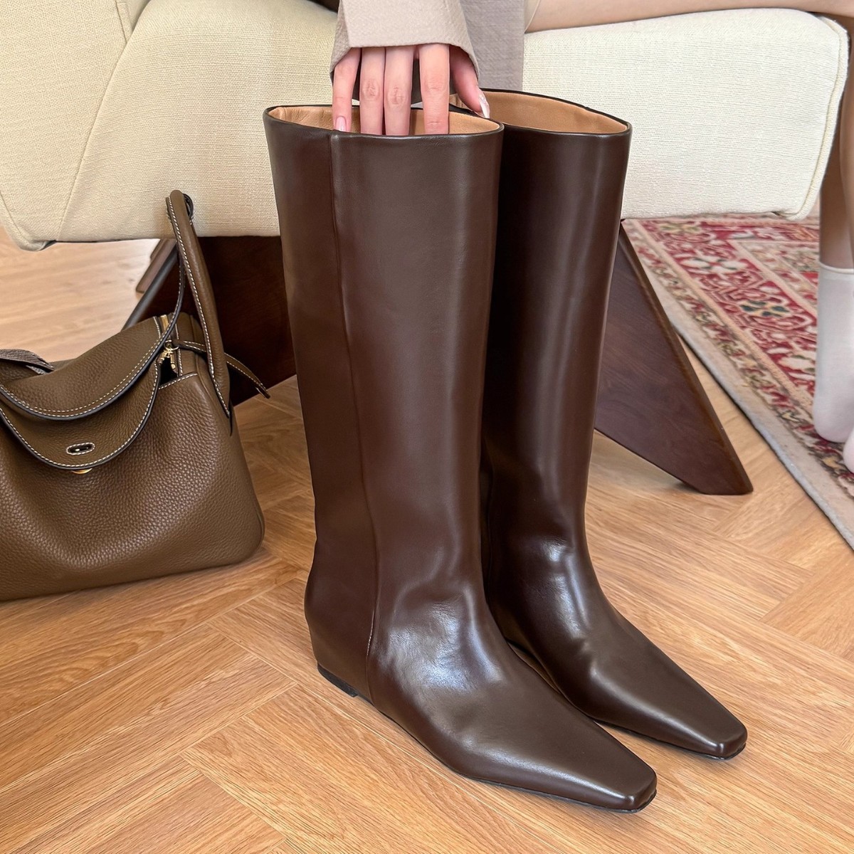 В наличии~ Увеличьте рост на 5 см и выглядите великолепно! Высококачественные коричневые квадратные ботинки для женщин осенью, ботинки прямого кроя для женщин