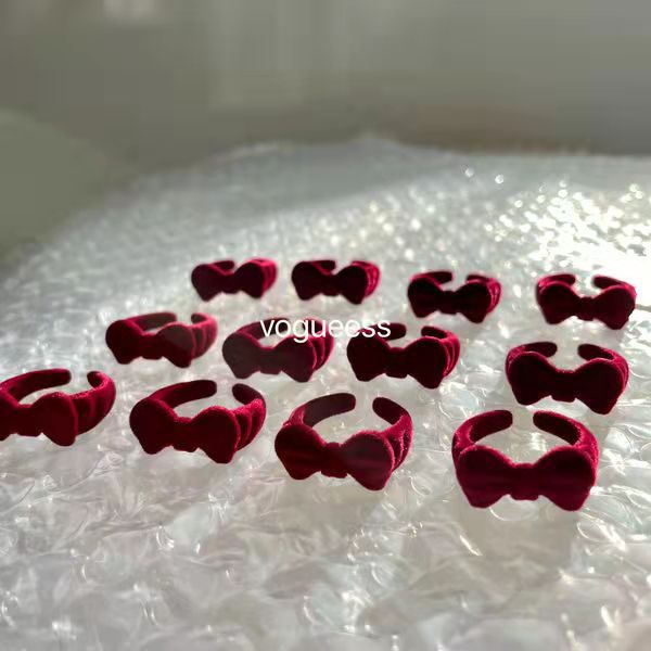 Cute Girly Velvet Ring Vintage Flocking Bow Open Ring French Sweet Autumn and Winter Internet Celebrant Explosions