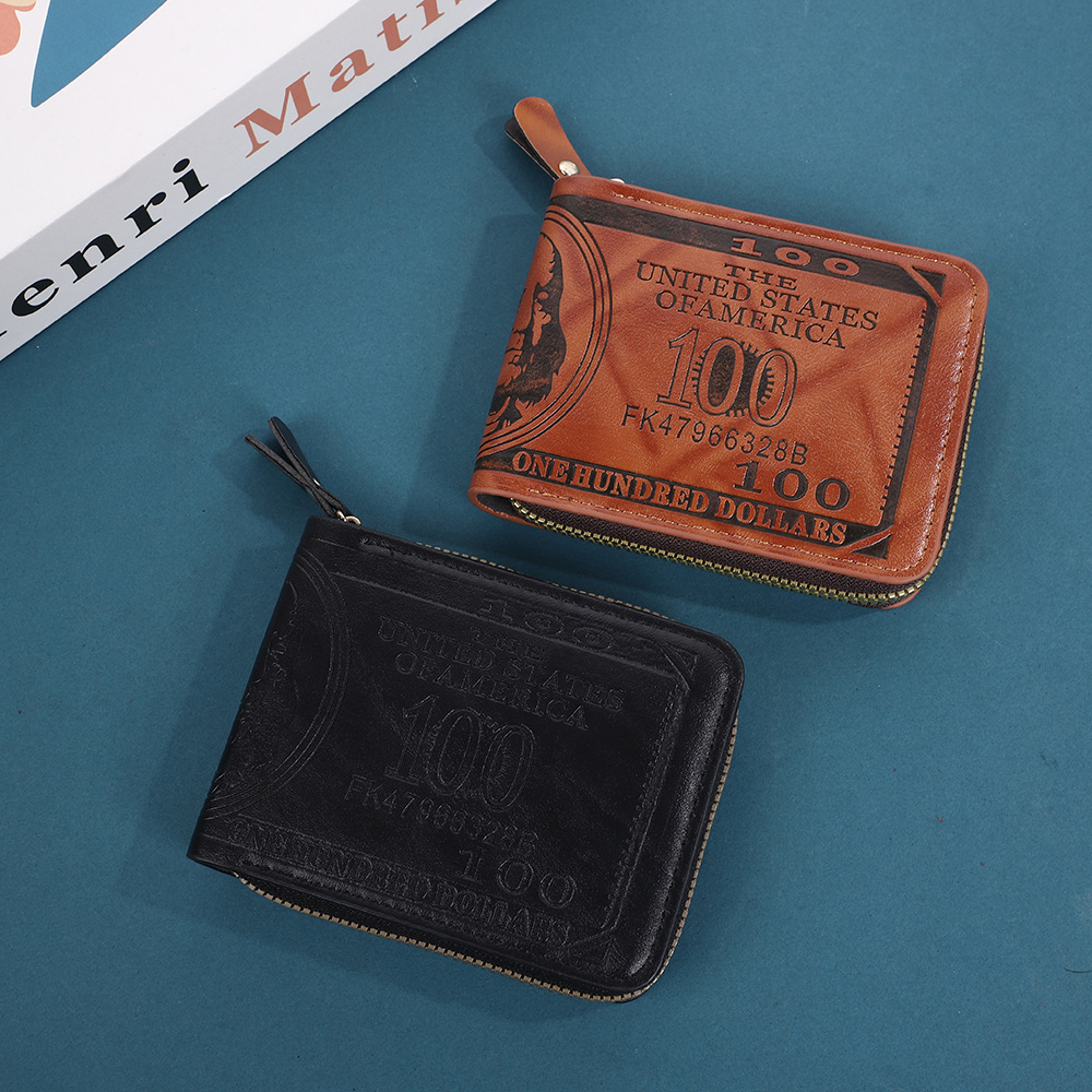 Amazon's Best-Selling Men's Wallet Printed with Us Dollars, Retro Coin Bag, Ready-Made Ultra-Light Coin Purse, Short Zipper Bag
