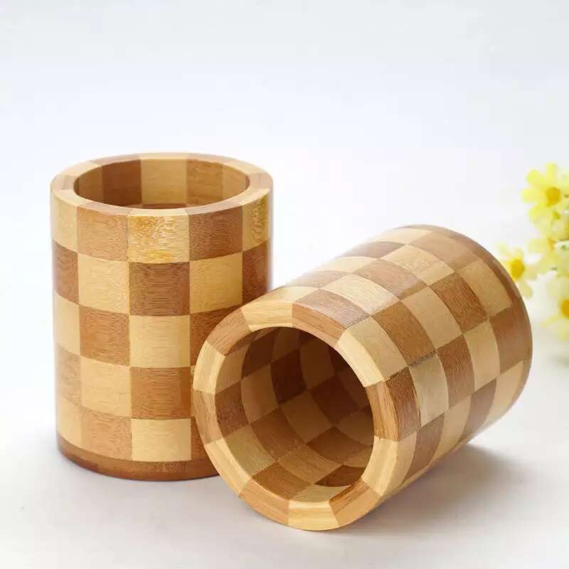 Wooden Round Desktop Chopsticks Holder Plaid Household Tableware Storage Box Engraving LOGO Restaurant Chopsticks Holder