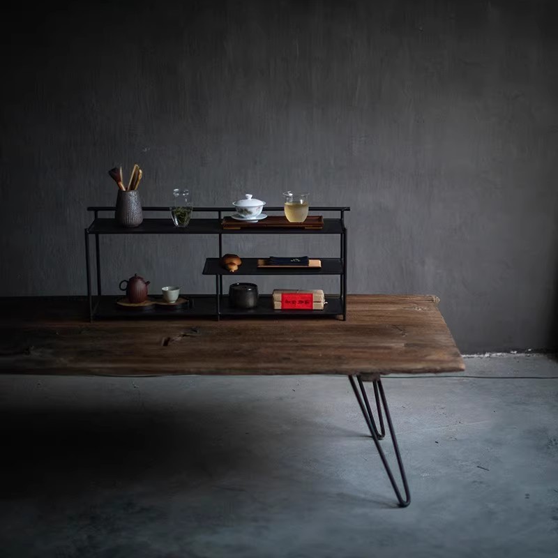 Iron Tea Shed Black Antique Rack Tea Set Storage Display Rack Tea Room Tea Space Desktop Tea Cabinet