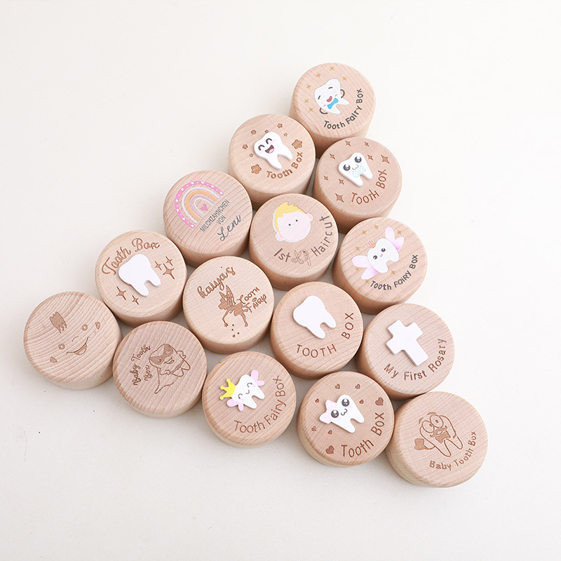 Creative Solid Wood Kidsren's Deciduous Tooth Box Hair Storage Box Tooth Box Boys and Girls Fetal Hair Umbilical Cord Growth Commemorative Collection Box