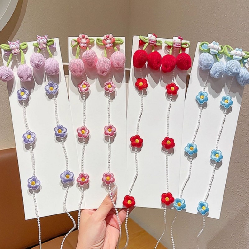 Мультяшная детская плетеная цепочка для волос с жемчужинами и кисточками, тиара для девочек, заколка для волос, цветок на голове, аксессуары для волос