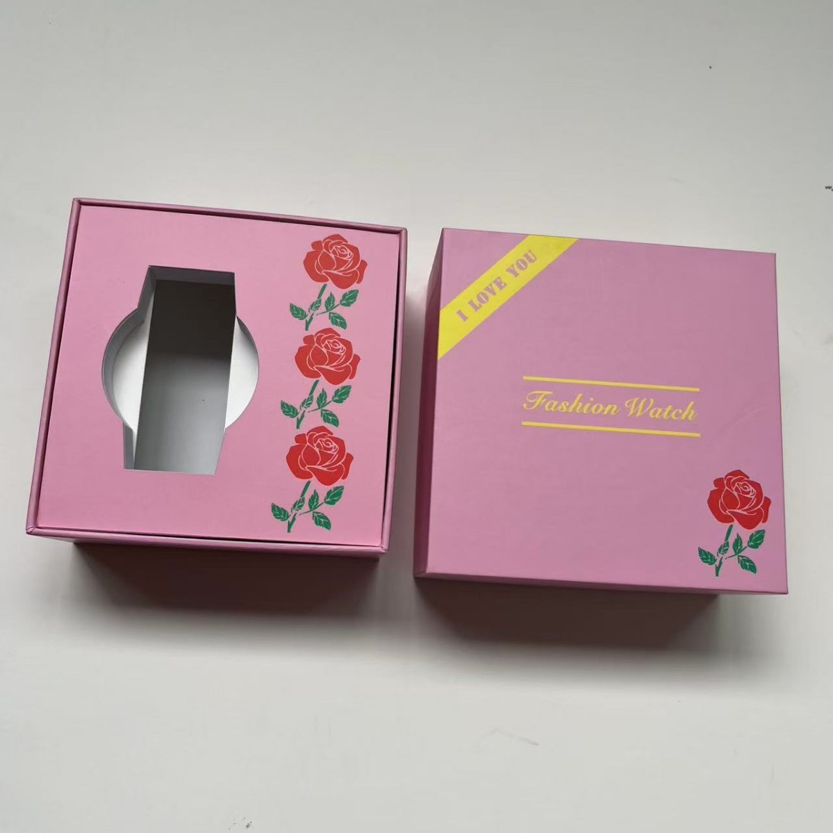 New Exquisite Pink Watch Box Paper Watch Box Ladies Watch Packaging Box Holiday Gift Manufacturer Direct Sale