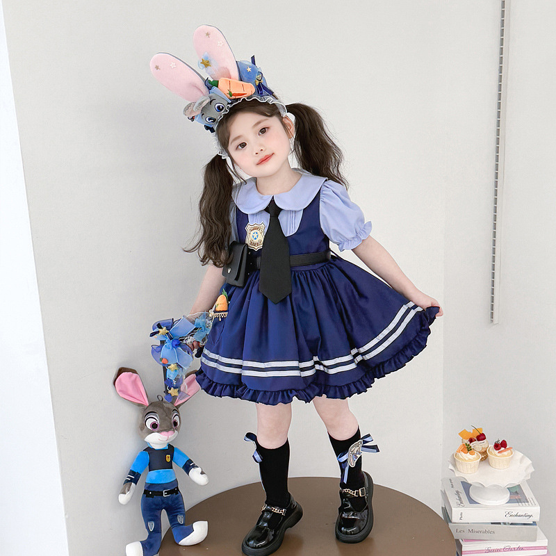 Girls Rabbit Police Officer Princess Dress Summer New Children's Cartoon Puff Skirt Birthday Dress Lolita Dress
