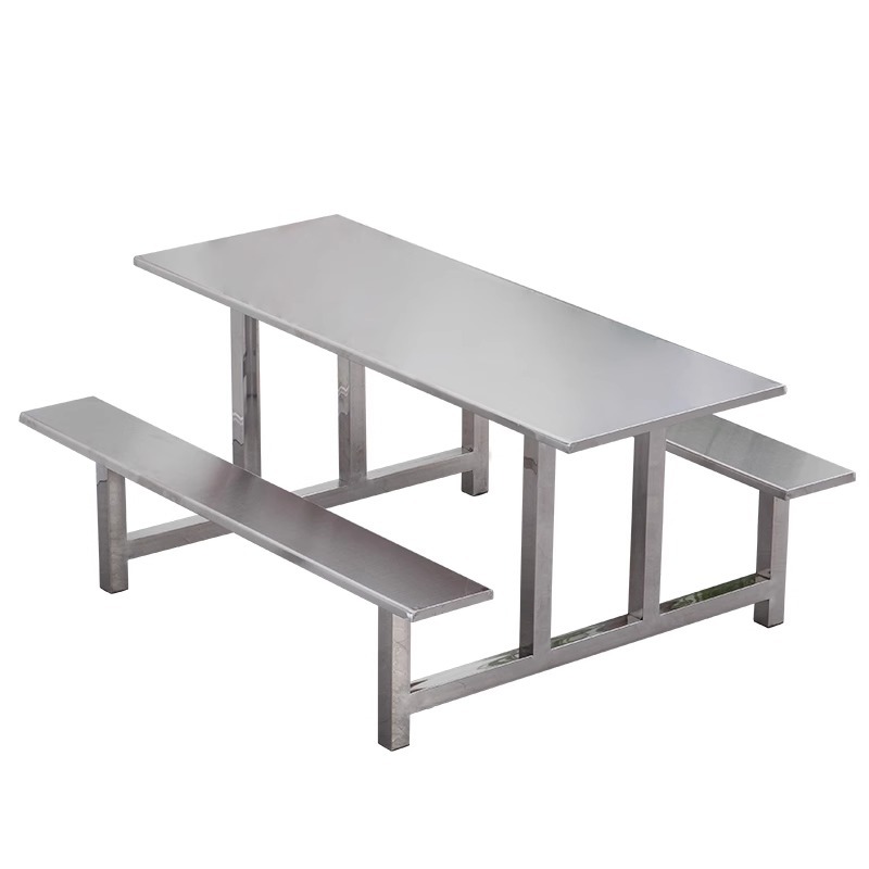 Stainless steel dining table, school canteen, conjoined dining table and chair, staff restaurant, 4 people, 6 people, 8 people, fast food table and chair combination