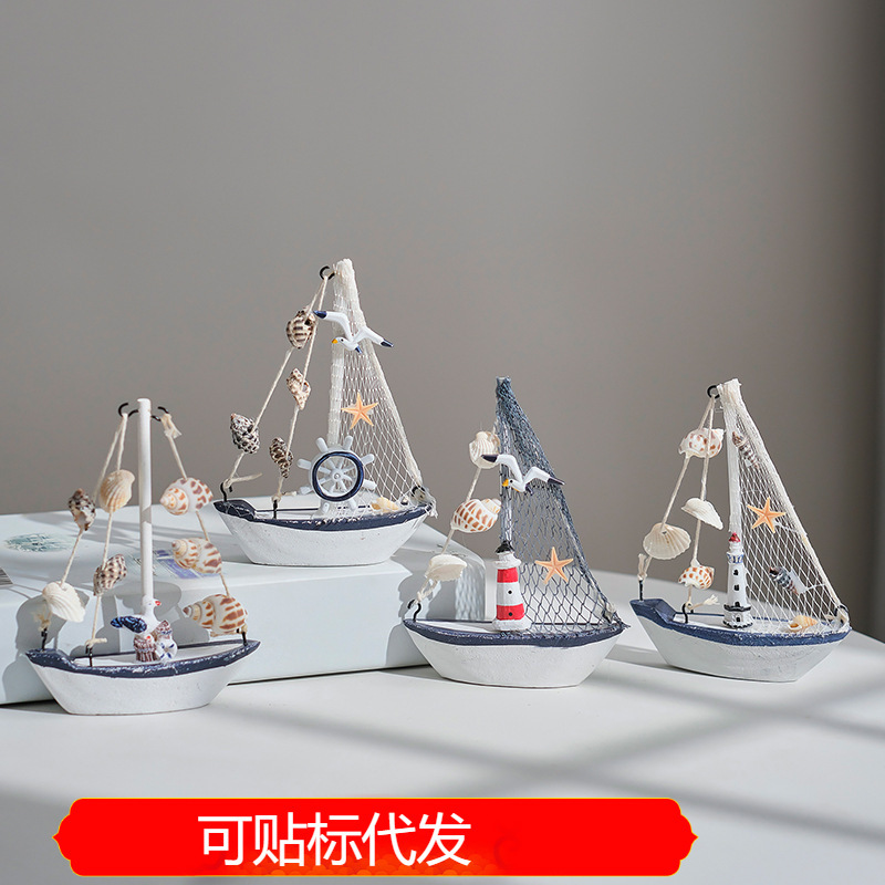 Shell Decoration Smooth Sailing Sailboat Ornaments Mediterranean Wooden Model Graduation Season Set Sail Birthday Gift