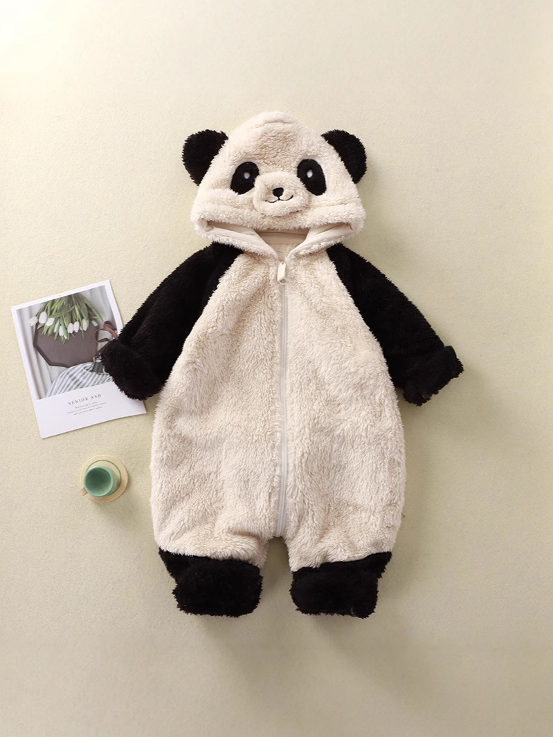 Baby cartoon bunny panda plush jumpsuit infant cute warm clothes children's one-piece homewear Coverall