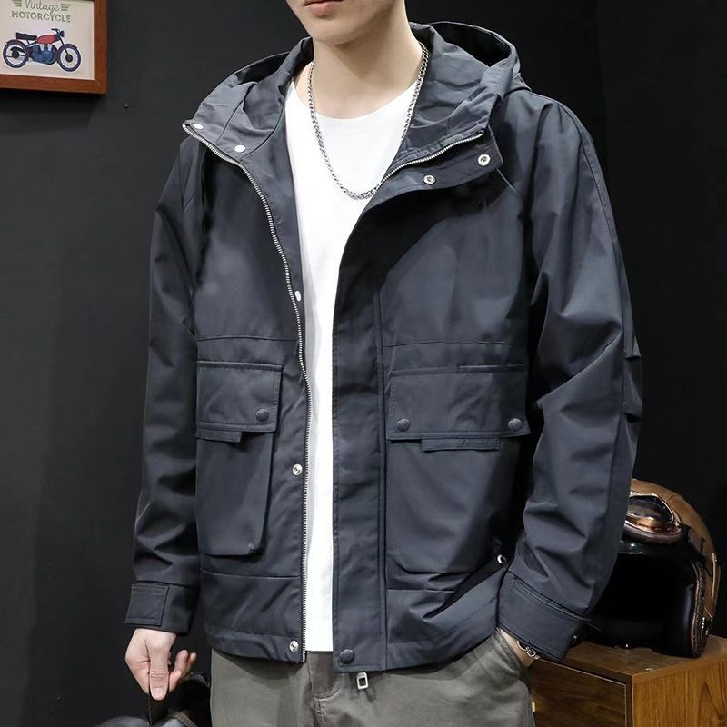 Hooded Loose Jacket Coat Men's Spring Autumn Autumn Multi-Pocket Large Size Casual Jacket Men's Spring 2025 New