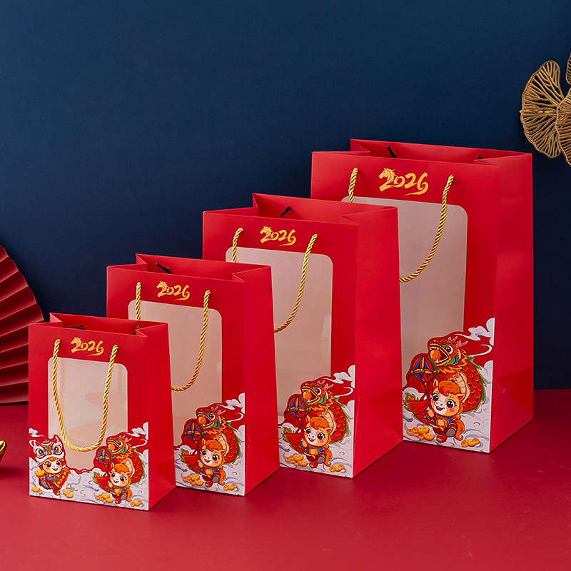 2026 Year of the Horse Transparent Window Gift Bag Doll Tote Bag New Year's Day Annual Meeting High-End Gift Bag Holiday Candy Bag