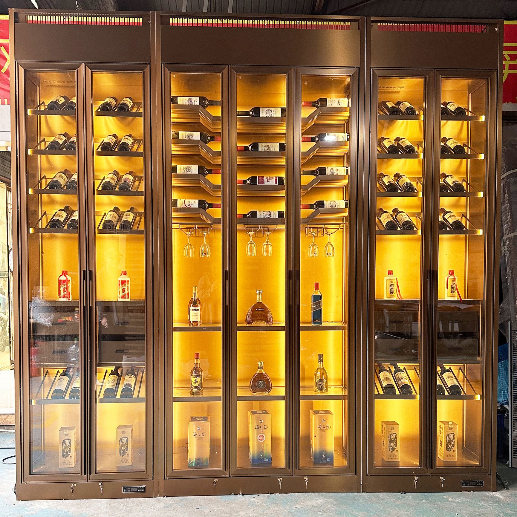 Light Luxury Wine Cellar Round Glass Wine Cabinet Wine Rack Villa Basement Constant Temperature and Humidity Stainless Steel Wine Cabinet Display Cabinet