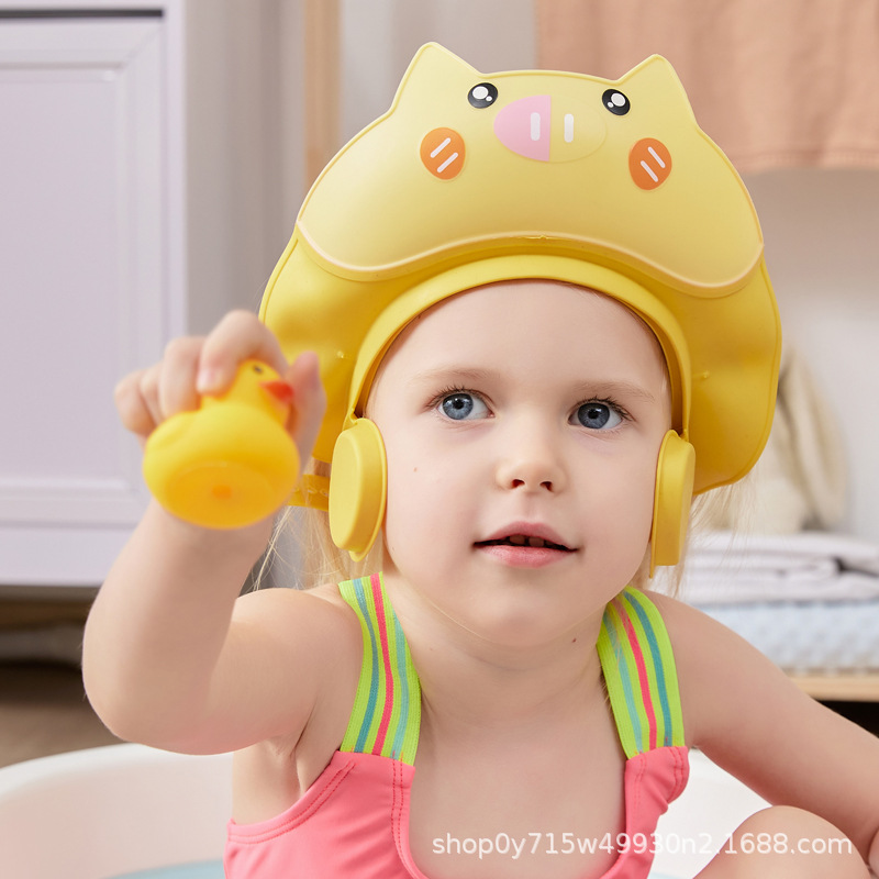 Шапочка для душа с мультяшным поросенком, защита ушей