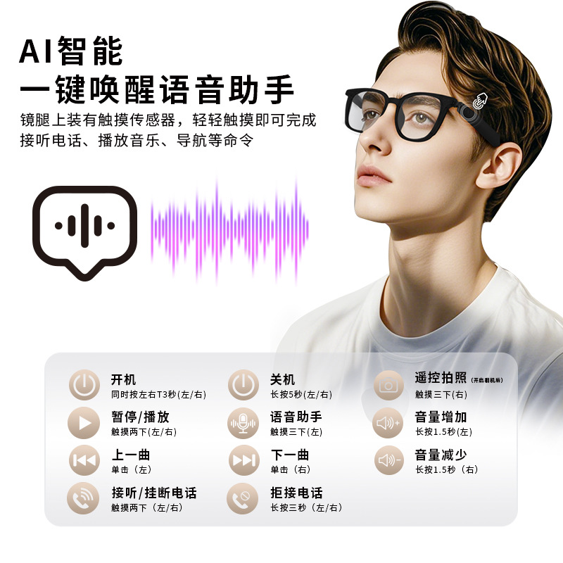 [Ai Translation] Smart Bluetooth Glasses Gs07 Cycling, Driving, Listening to Music, Calling, Light Changing Lenses, Indoor and Outdoor