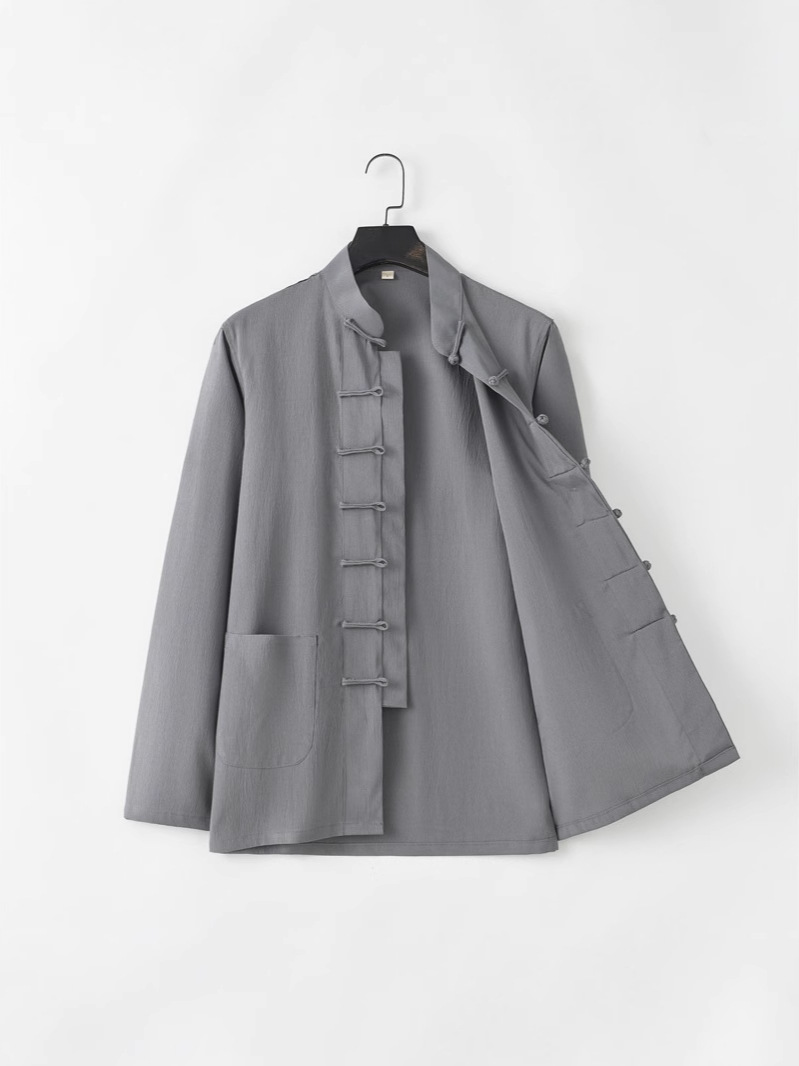 Chinese Style Men's Clothing Tang Suit Men's Long-sleeved suit Chinese Style Retro Costume with Buckle for Justicias Zen Hanfu Tea Artist Clothing