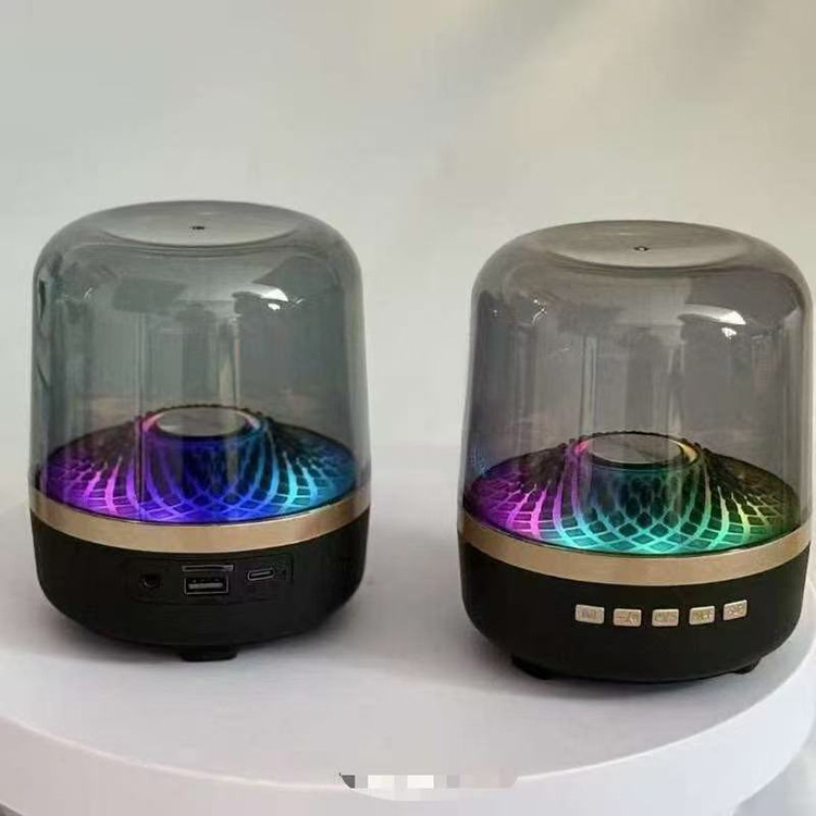 Cross-Border E-Commerce Bluetooth Speaker Home Wireless Glass Rgb Lighting Portable Desktop Small Subwoofer Speaker