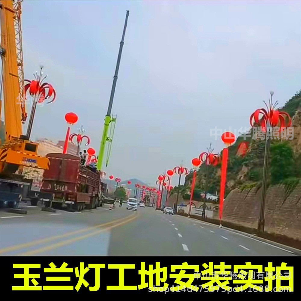 Manufacturer Customized Shan Dandan Flower Street Lamp Chinese Lamp Square Magnolia Lamp 8.1m High Pole Road Lighting Lamp