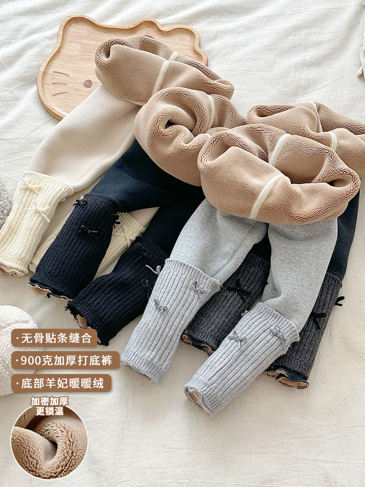 Xie Jinma Children's Clothing 2025 Winter Korean Version Seamless Patchwork Stitching 900g Thickened Leggings Girls' Versatile Pants