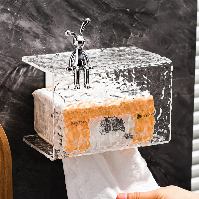Bathroom Acrylic Toilet Paper Tissue Box Punch-free Wall-mounted Toilet Paper Roll Rack Multifunctional Storage Rack
