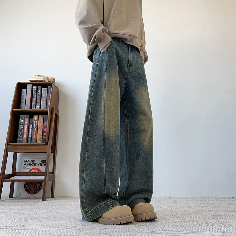 Бесплатная доставка, американские джинсы с выстиранным эффектом, весна-осень, свободные, широкие, универсальные, стильные повседневные брюки для мужчин