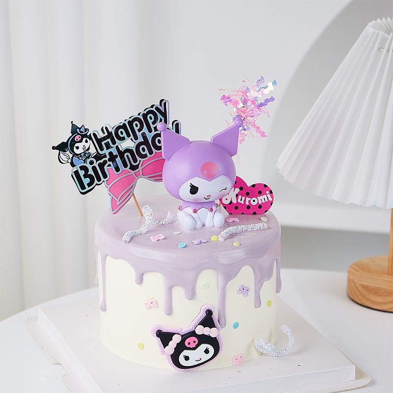 Милая фиолетовая карточка для украшения торта на день рождения, мультяшная тема, нарядные аксессуары для выпечки