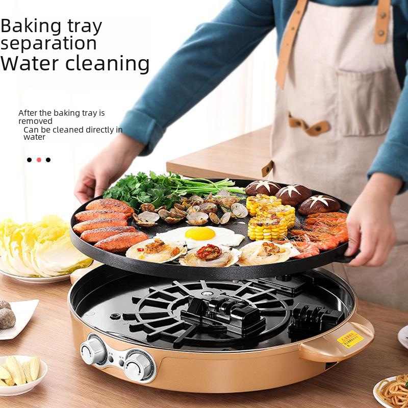 Electric BBQ Household Electric Barbecue Machine Hot Pot Barbecue Grilling and Rinse Integrated Pot Mandarin Duck Smokeless Barbecue Plate Electric Baking Pan Pot