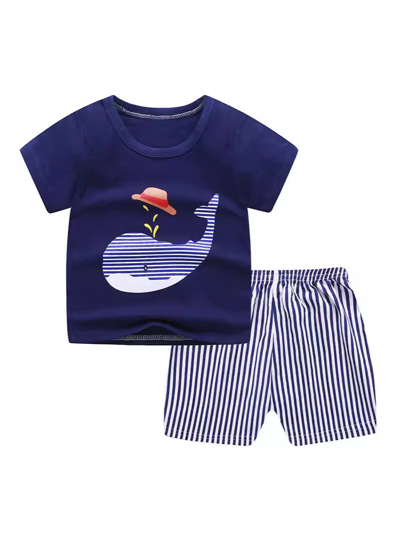 25 summer new children's cotton short sleeve suit boys and girls plus size children's two suit children's clothing a generation of hair