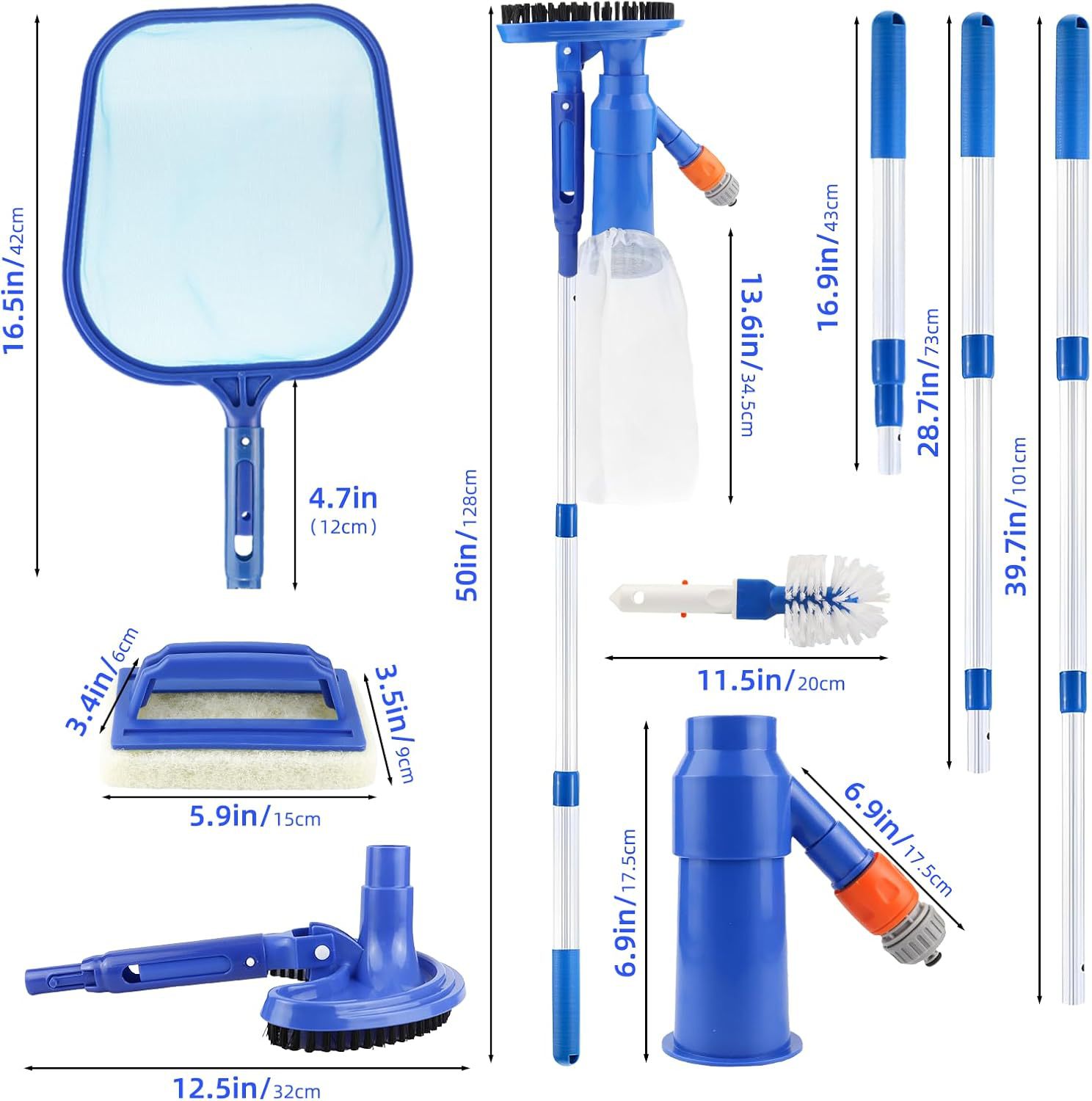 Swimming Pool Cleaning Supplies Set Portable Half-Moon Vacuum Nozzle Exciting Flow Spray Suction Pool Head Brush Sewage Suction Device