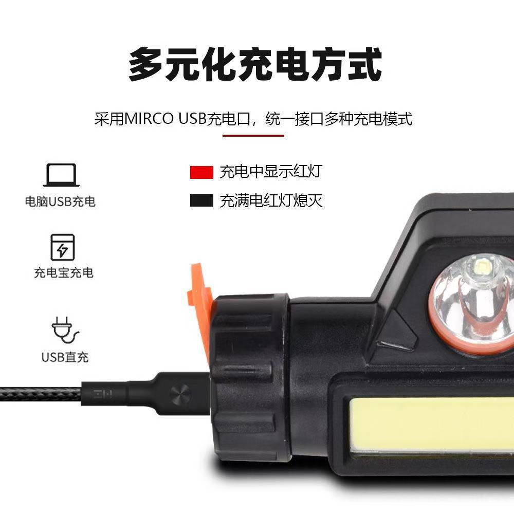 Magnet headlight head-mounted lighting strong light camping mountaineering USB charging far and near light cob night fishing headlight