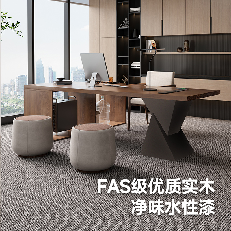 Modern Solid Wood Desk with Tea Table, Integrated Simple Boss Desk, Light Luxury, High-End and Atmospheric President Desk