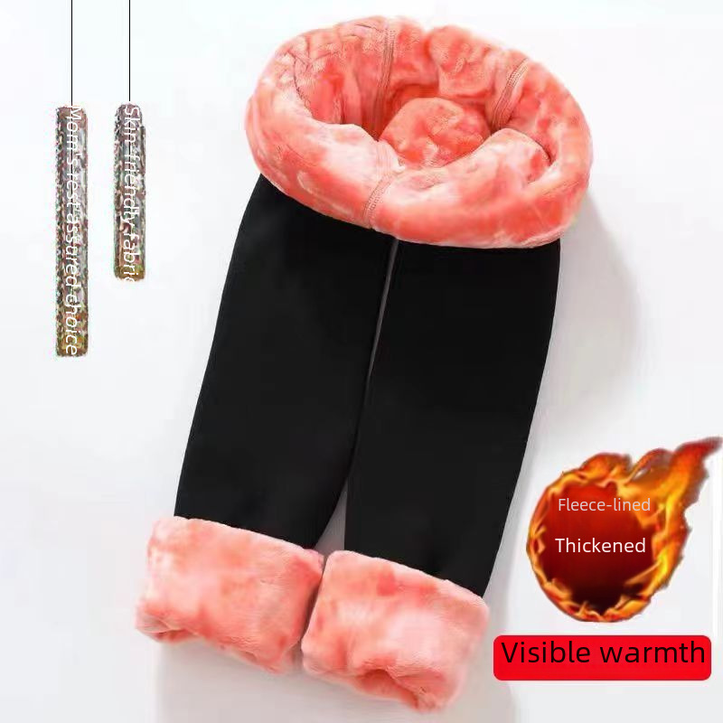 Girls' Leggings Spring and Autumn Fleece-Lined Thickened Cotton Pants for Outer Wear Middle and Large Children's Girls Black Tight Warm Pants High Waist