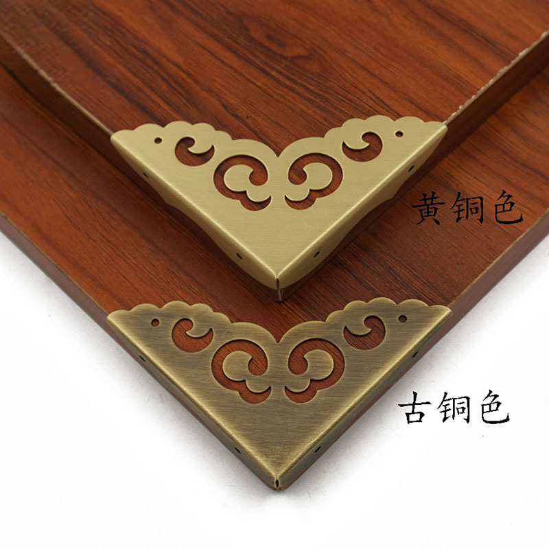 Antique Pure Copper Camphor Wood Box Corner Cabinet Door Corner Protector Copper Edge Jewelry Box Table Three-Sided Corner Protector Furniture Accessories