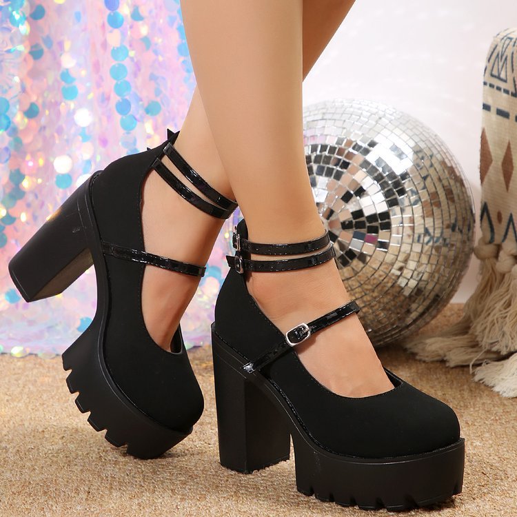 Spring 2024 new women's platform thick heel Mary Jane, solid color buckle round toe high heels, formal wear