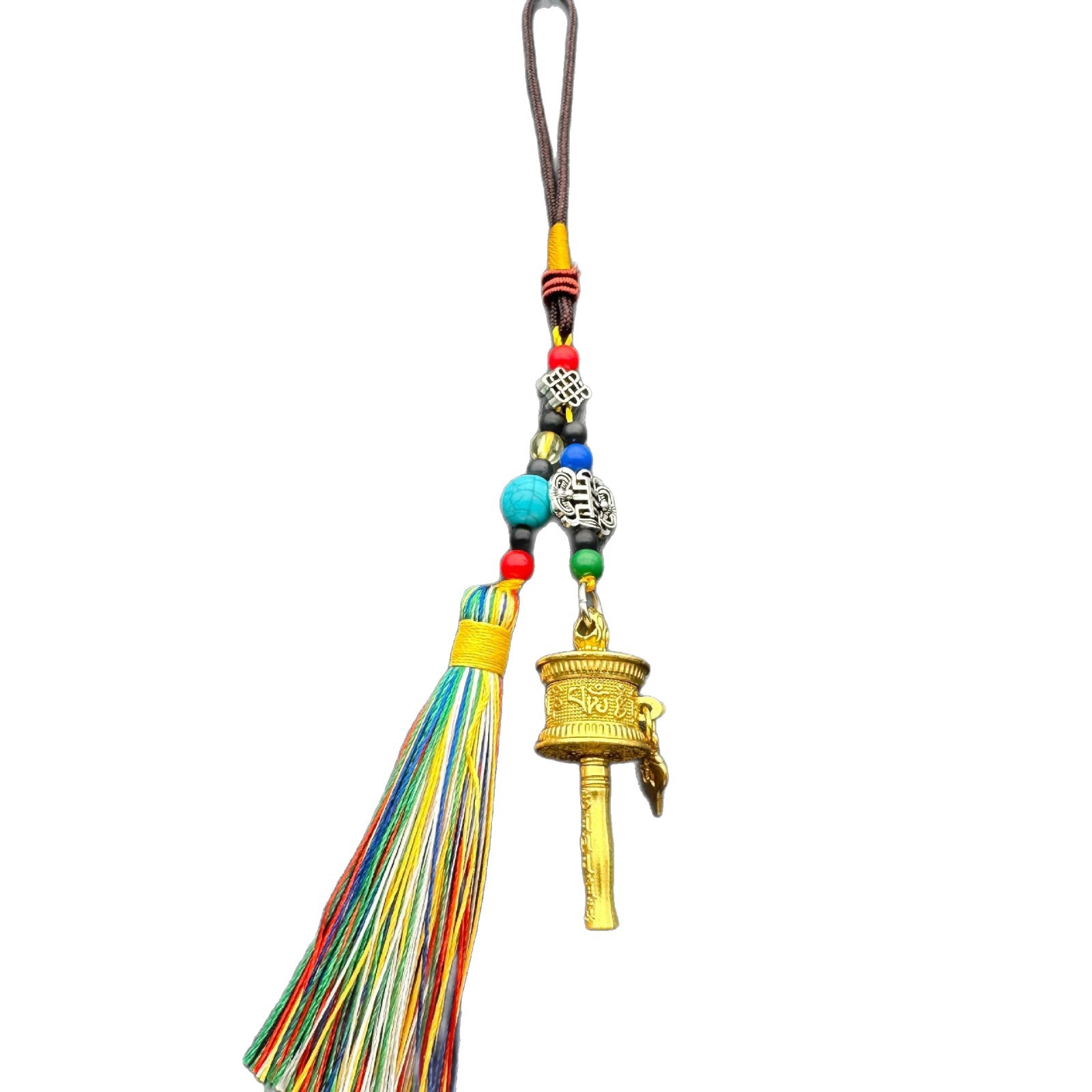 Xizang Prayer Wheel Bag Pendant Six-Character Mantra Surangama Mantra Tassel Car Zen Instrument Alloy Material Rotating