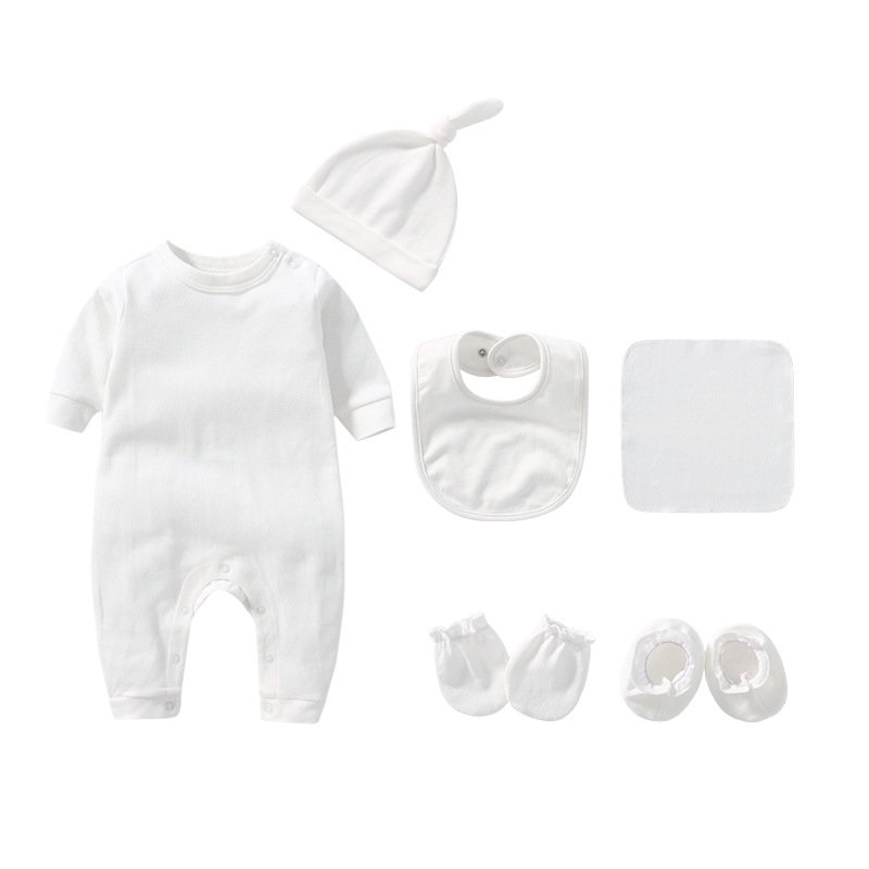 Newborn Baby Solid Color Cotton Shoulder Buckle Long-sleeved Climbing Clothing All-in-one Clothing Accessories Supplies Combination Set Infant Newborn