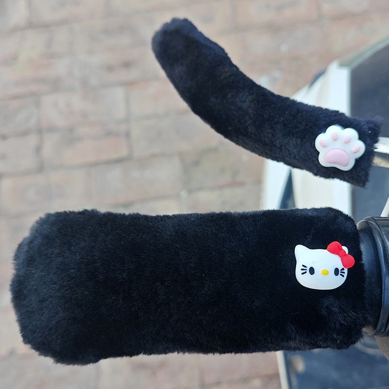 Winter Plush Warm and Cute Cartoon Electric Motorcycle Handlebar Universal Motorcycle Handlebar Tricycle Anti-Slip Hand Guard