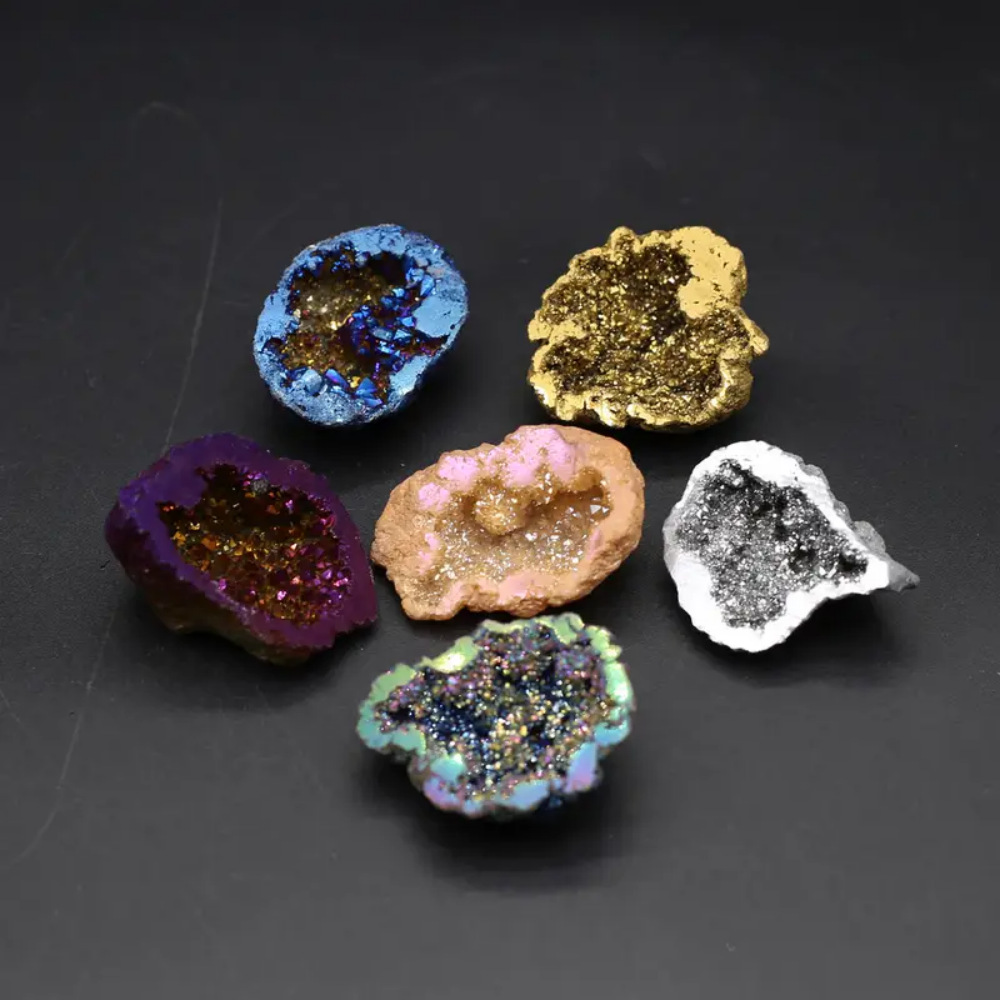 Manufacturer's Supply 6 Colors Available Natural Crystal Agate Treasure Bowl Raw Stone Electroplated Colorful Boxed Cross-Border Hot Sale