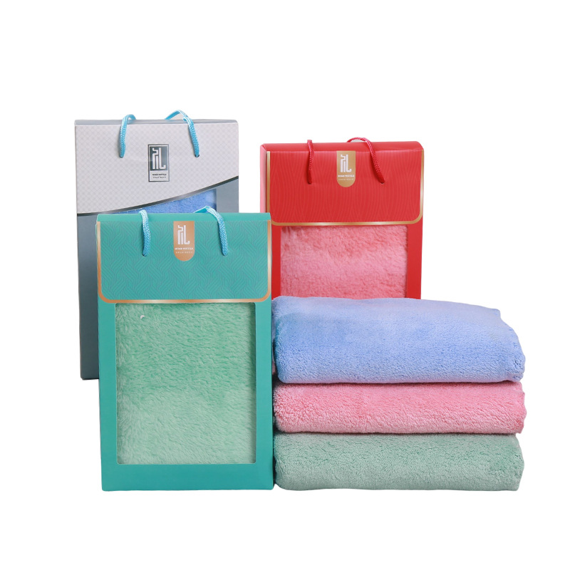 High-End Coral Velvet Towel Gift Box for Home Boxed Souvenir Commercial Wholesale Gift Adult Face Towel Factory