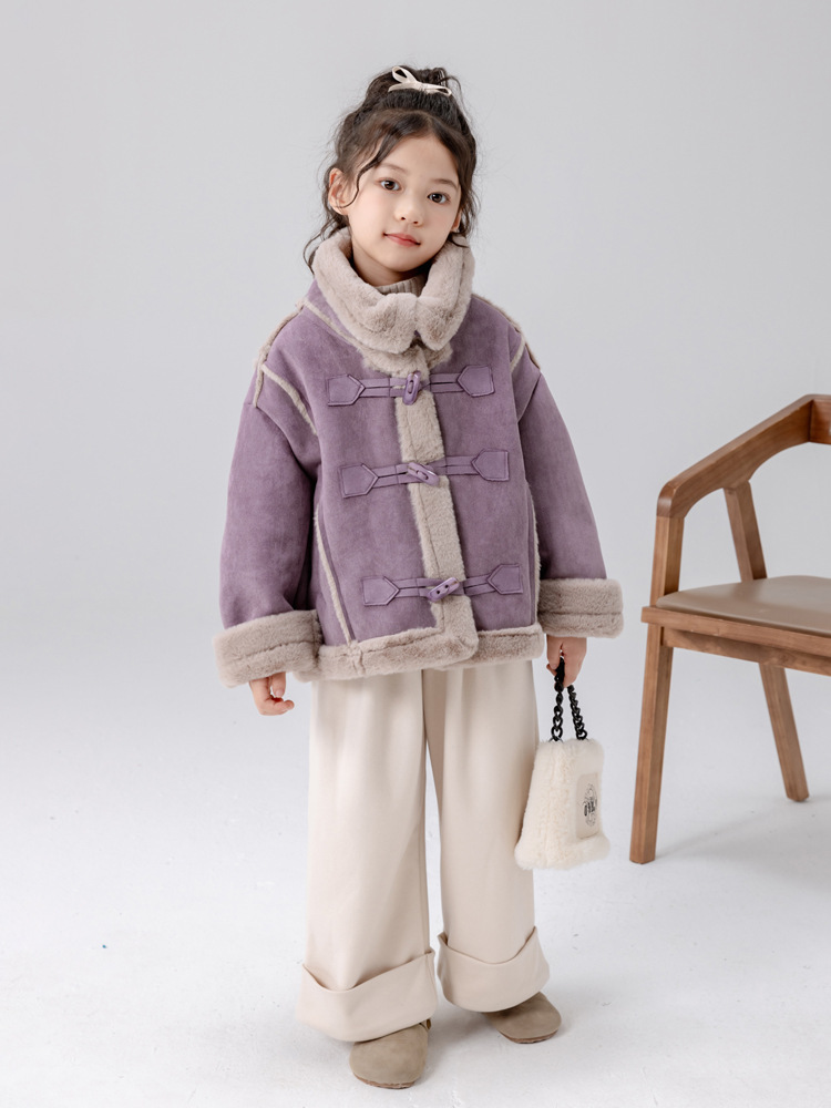 Girls' Autumn Outfit 2025 New Jacket Children's Stylish Thickened Fur Integrated Autumn and Winter Top for Girls Trendy