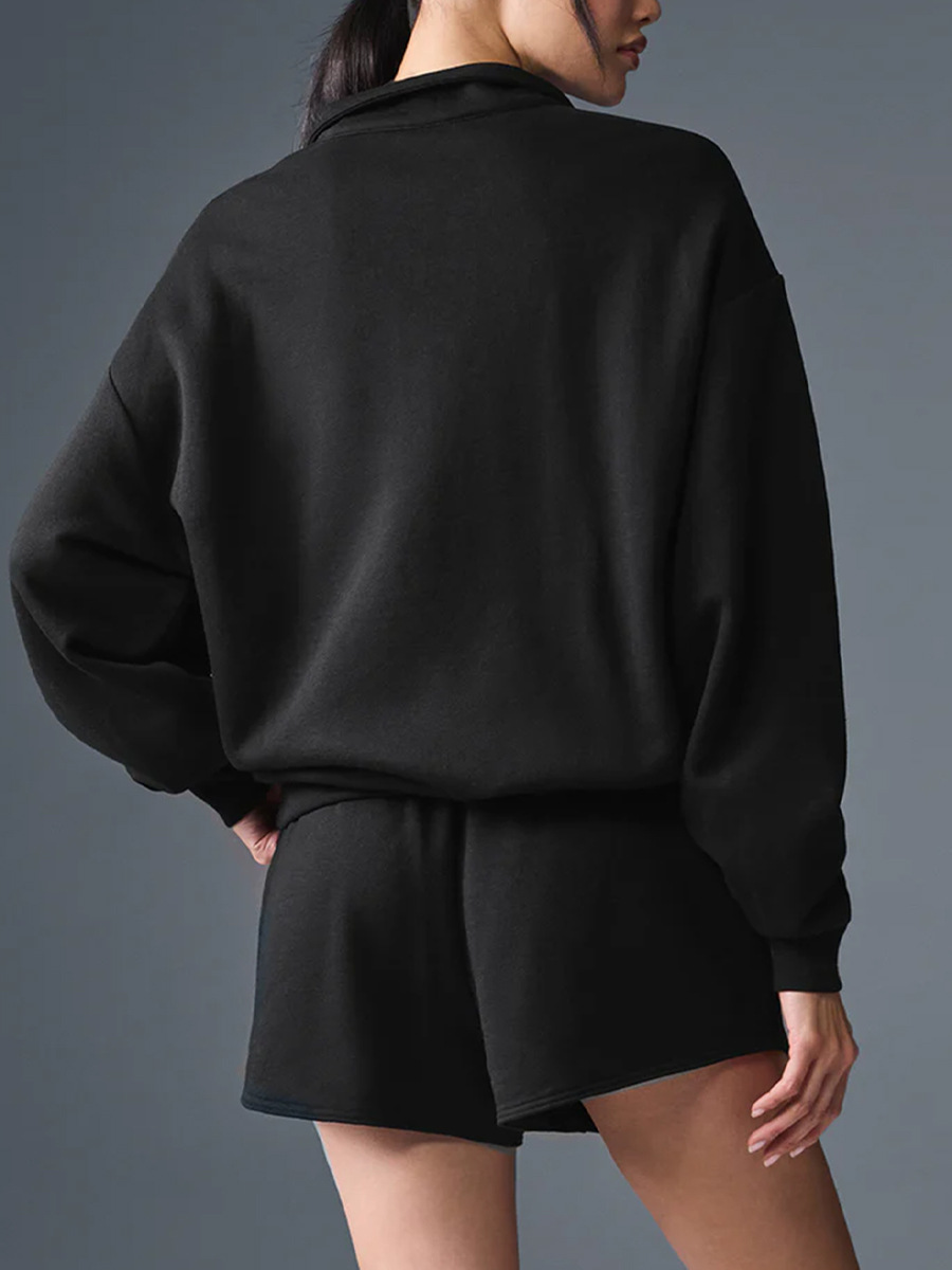 Alo Jacket Autumn and Winter Sweatshirt with Fleece Lining, Thickened Yoga Wear, Casual Loose Fit, Versatile, Warm Half-Zip Yoga Top