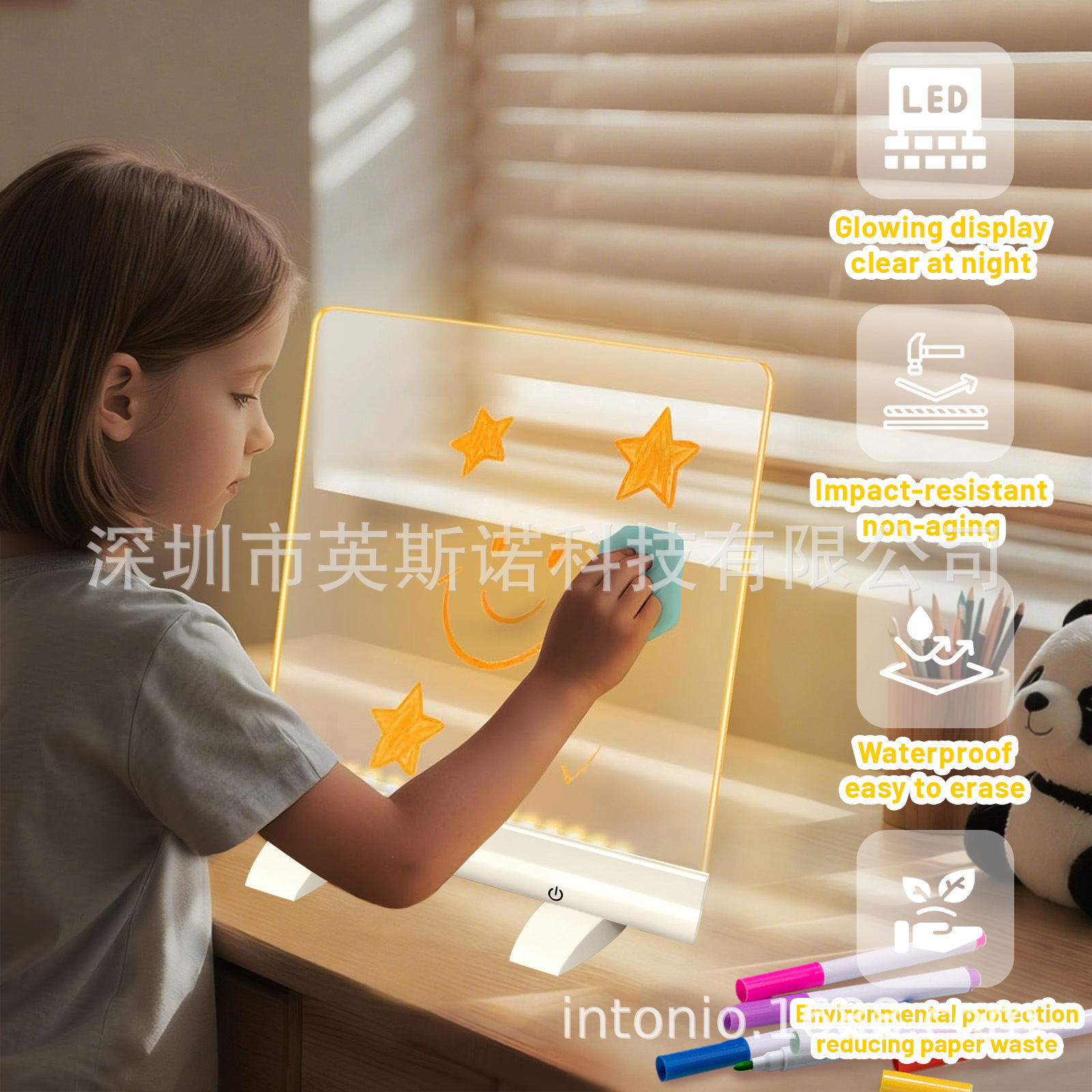 Cross-Border Kidsren's Writing Board with Built-In Battery, Erasable Hand-Held Luminous Toy Fluorescent Decorative Acrylic Painting Led Drawing Board