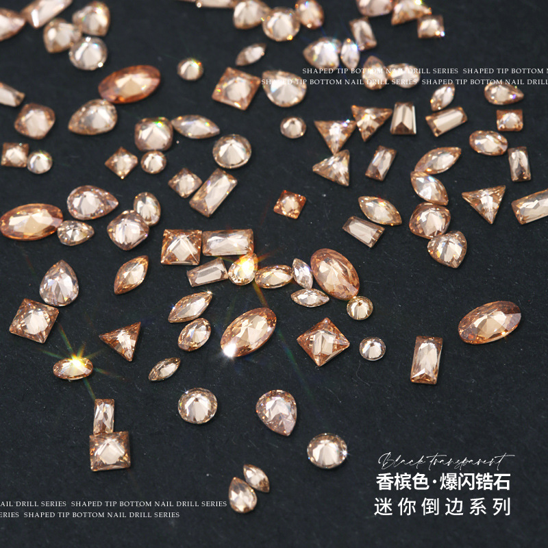 Boutique champagne zircon nail drill flash mini small size flat bottom drill mixed horse eye nail jewelry wholesale